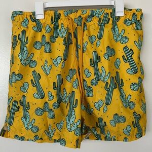 Cactus Print Yellow Swim Shorts